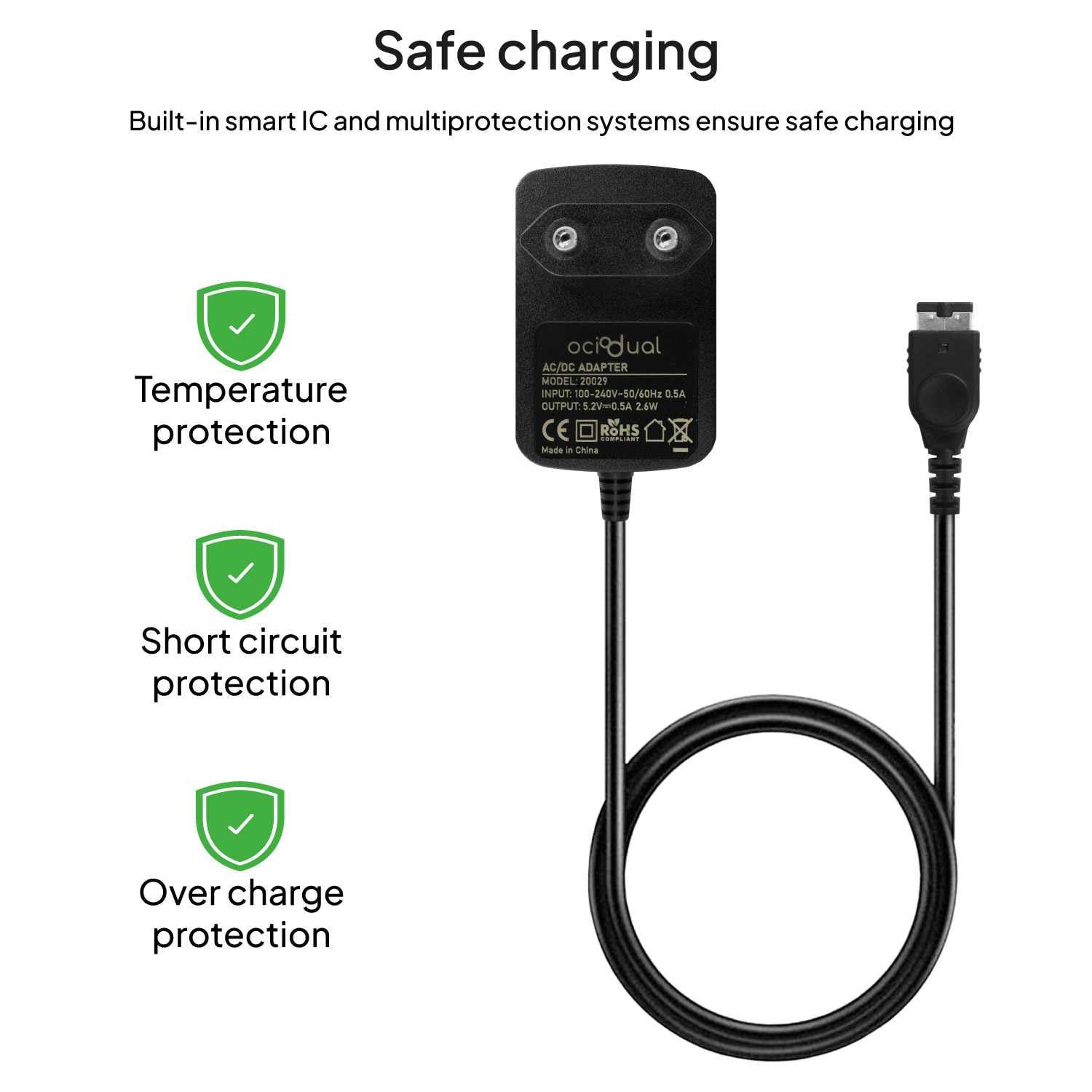 OcioDual Chargeur Secteur Mural Noir Compatible avec DS Game Boy Advance SP NDS Bloc Alimentation Adaptateur de Charge