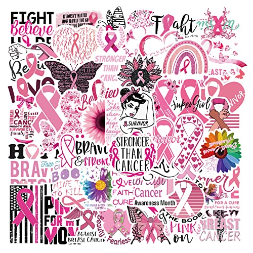 Breast Cancer Awareness Positive Stickers 50PCS Pink Ribbon Waterproof Stickers for Water Bottles Laptop Fight Hope Believe Love Survivor Decals for The People Care About Womens Health