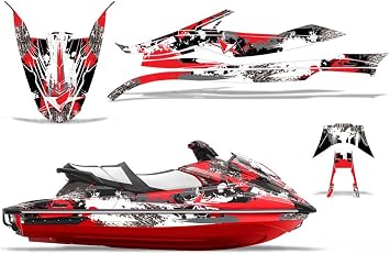 AMR Racing Jet Ski Graphics Kit PWC Stickers for Yamaha Wave Runner GP 1800 2017-2020 Featuring Street Star Design in Red, Upgrade Your Personal Watercraft with Protective Stickers!