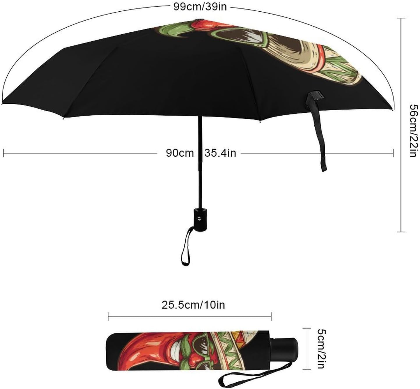 Mexico Chili Pepper Travel Umbrella Folding Windproof Umbrellas for Rain Sun Auto/Manual