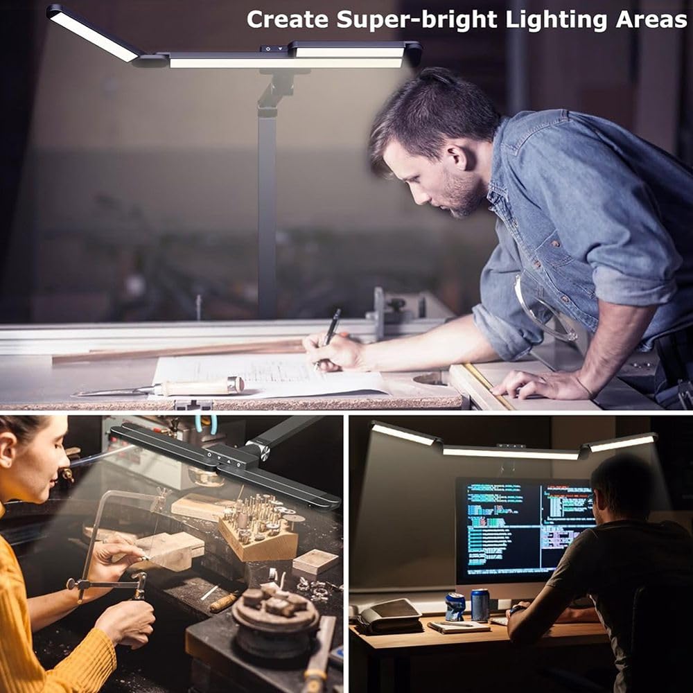 LED-Schreibtischlampe mit Klemme, Architekten-Schreibtischlampe mit Fernbedienung, 24 W Ultrahelle Schreibtischleuchte mit Stufenloser Dimmfunktion, EU-Stecker
