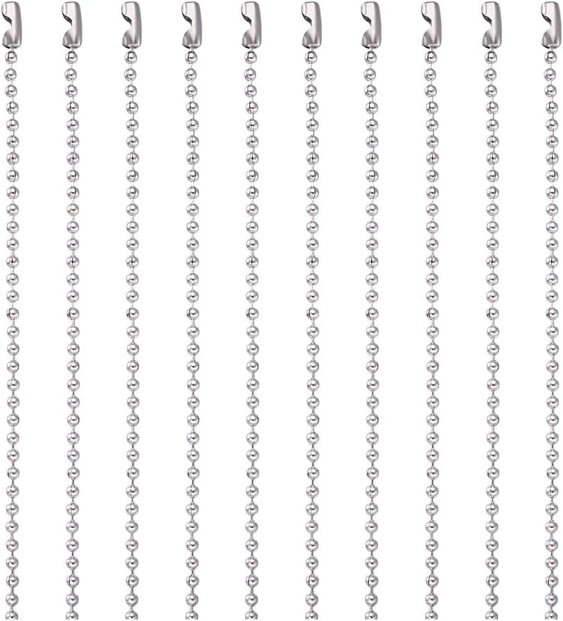 PH Pandahall 100 Pieces Stainless Steel Bead Ball Chain Necklaces with Clasps Connectors 23.6"/60cm Long 2.4mm Diameter Stainless Steel Color Plated for Jewelry Making