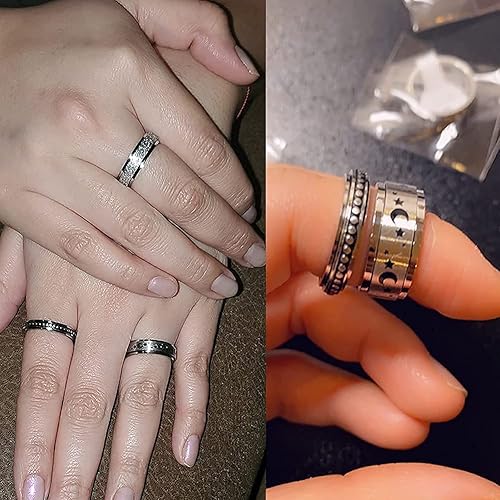 Miniatura 3 de MODRSA - Anillos giratorios para mujer, anillo giratorio plateado, anillo giratorio para hombre, tamaño 6, 7, 8, 9, 10