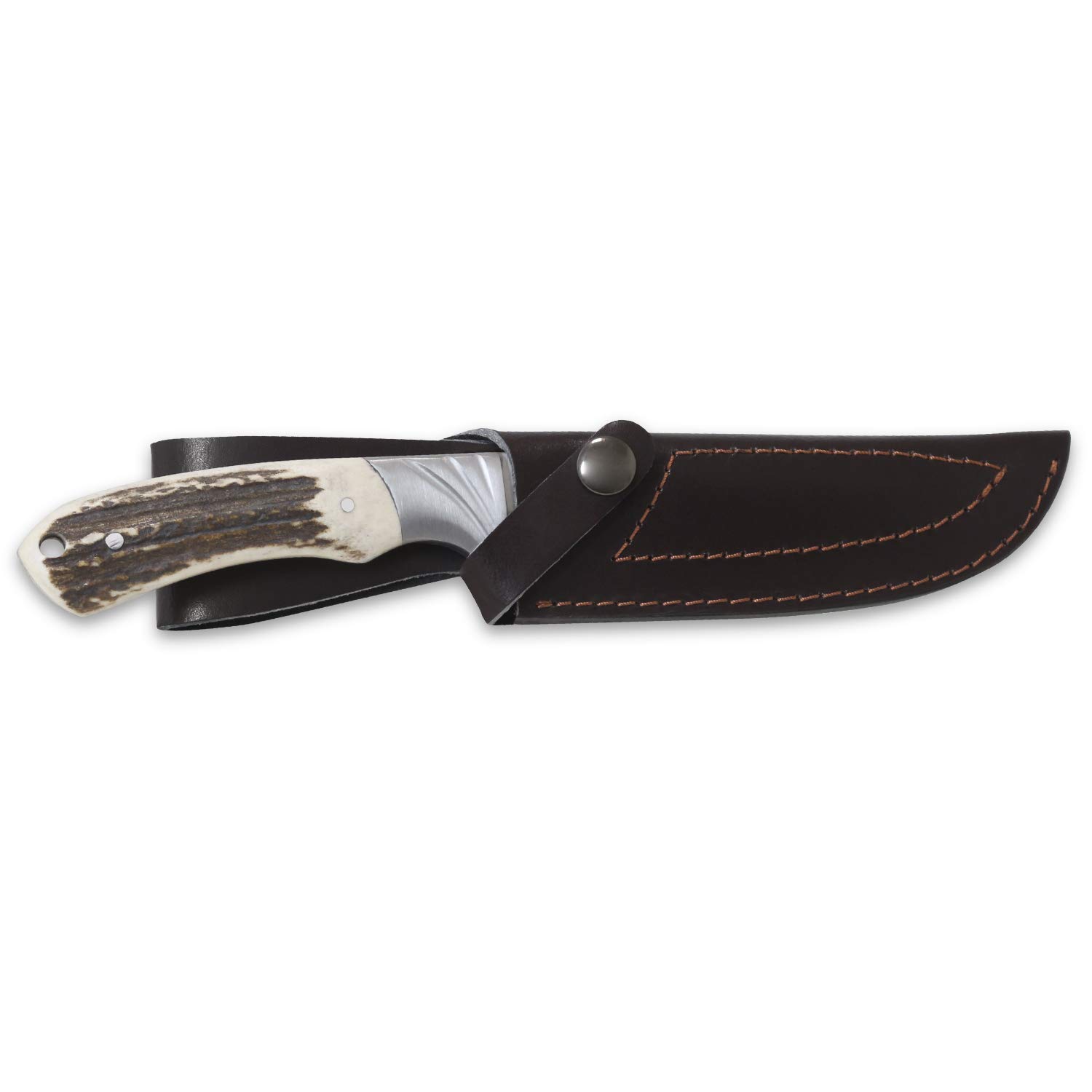 iFIELD EL29013 Multifunzionale escursionismo, caccia e sopravvivenza coltello per l'esterno, Deer Handle, lama in acciaio inox 3Cr13, di alta qualità fodero colore marrone
