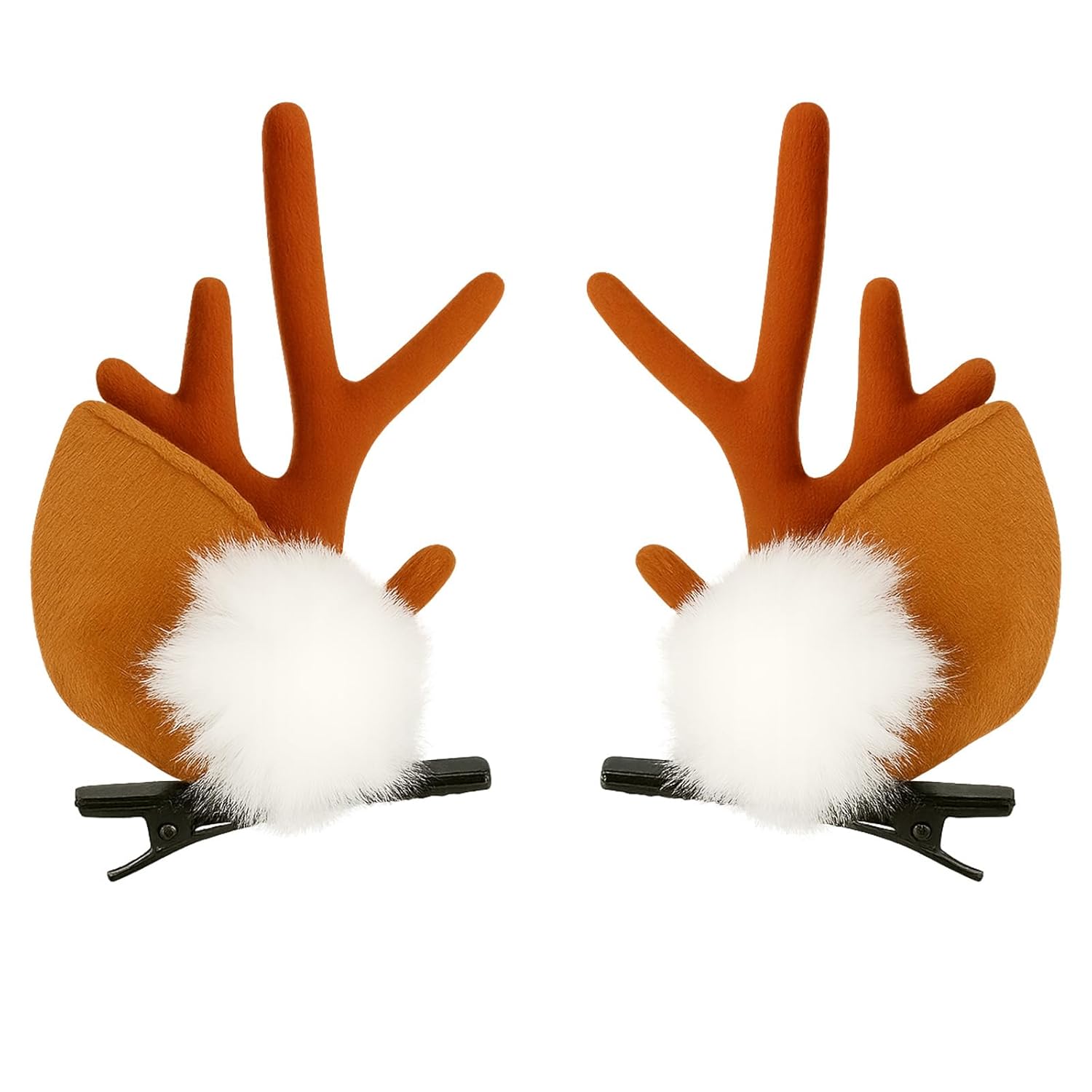 2 Pieces Reindeer Antler Hair Clips with Ears, Cute Brown Deer Costume Accessories for Christmas, Halloween, and Cosplay Party Dress-Up for Girls and Women
