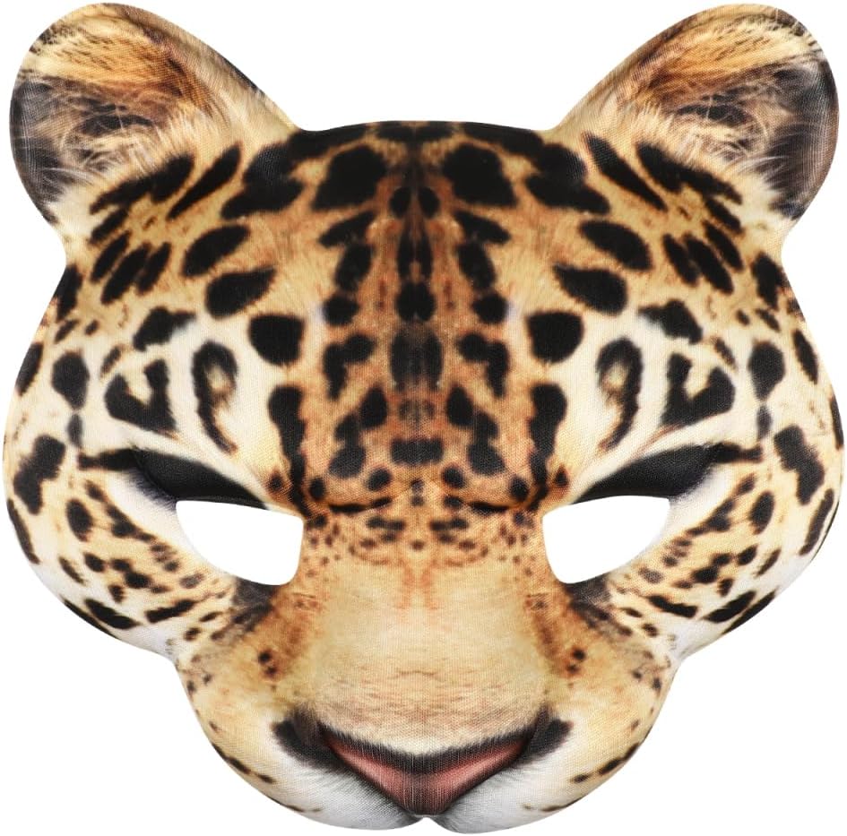 Amosfun Leopard Half Face Masquerade Mask, Animal Cosplay Mask for Carnival, Masquerade Ball, Jungle Party, Dance and Costume Events