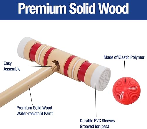 Miniatura 4 de Juego de croquet para adultos de 28 pulgadas con mazos de madera, bolas de colores, bolsa de transporte resistente para adultos y niños, perfecto