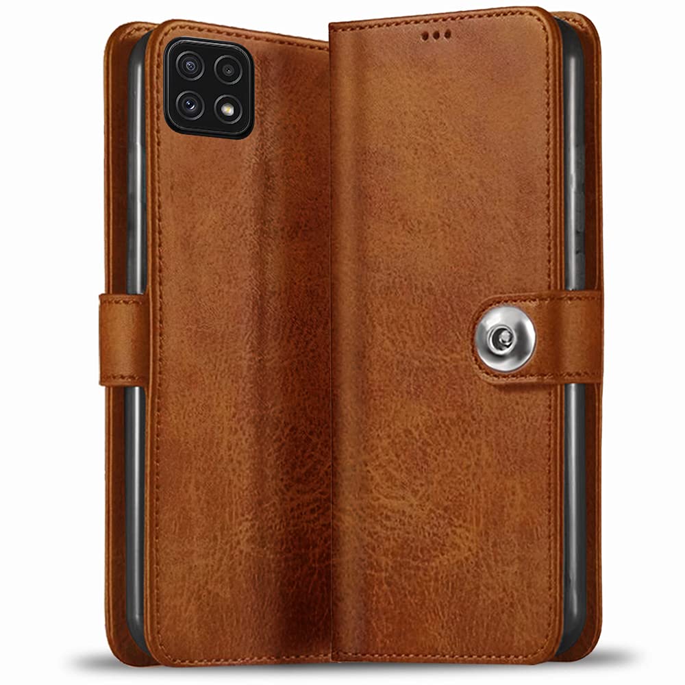 TheGiftKart Genuine Leather Finish Samsung Galaxy F42 5G / A22 5G Flip Back Cover | Inbuilt Pockets & Stand | Designer Button Magnet Flip Cover Back Case for Samsung Galaxy F42 5G / A22 5G (Brown) (B09B2MW124) Amazon Price History, Amazon Price Tracker