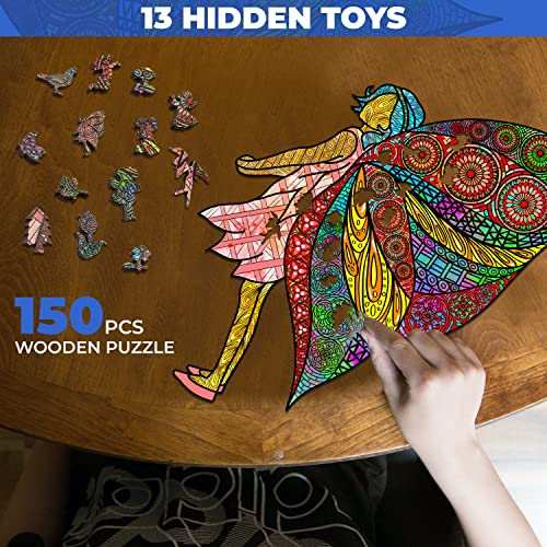 Primis3 150 Pieces Fascinating Fairy Fantasy Puzzle With Wooden Box And Puzzle Stand - 8.2 X 11.7 Inches Wooden Jigsaw Puzzle For Adults - Challenging Unique Wooden Puzzle For Kids And Adults #TOP2
