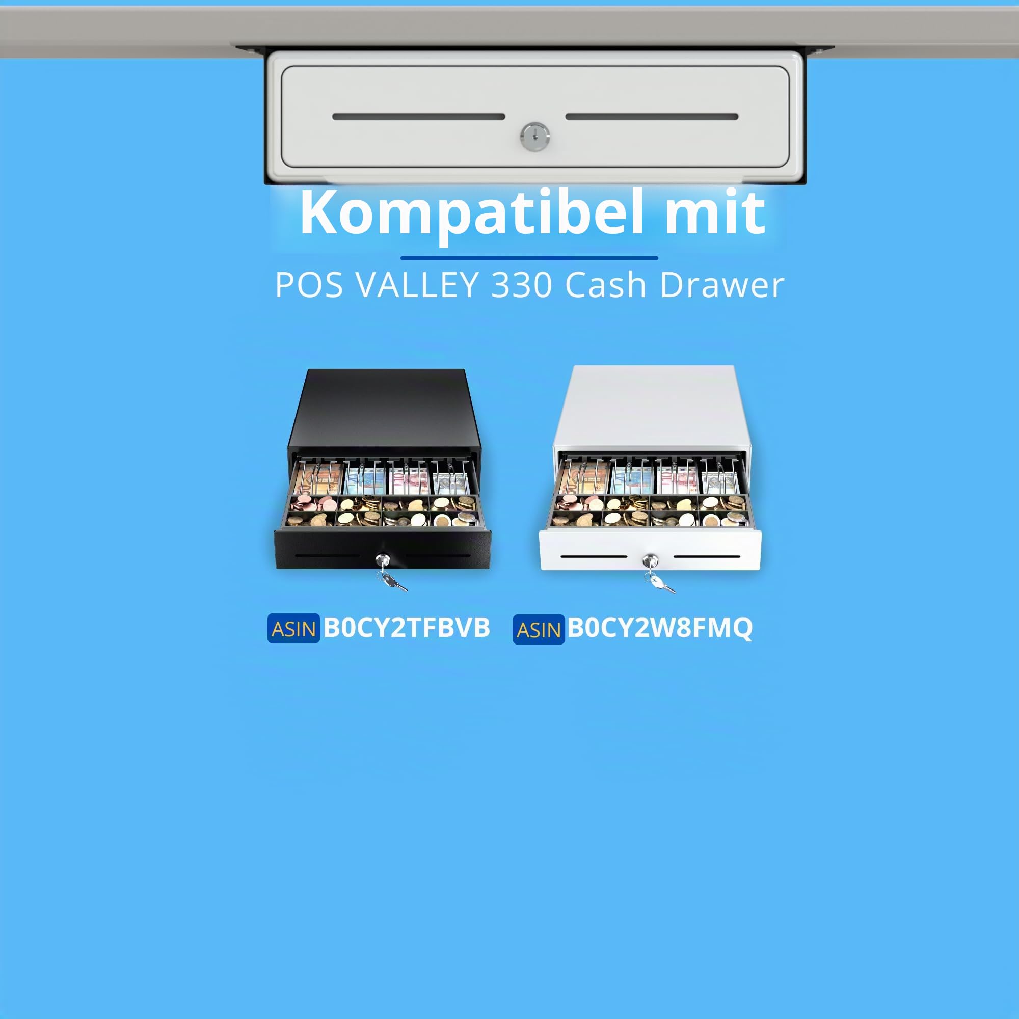 Untertisch-Halterung für Kassenschublade - 2x Montageschienen für 33x33cm Geldschublade, einfache Montage, robuster Stahl, Halterung für Registrierkasse & Kassensysteme