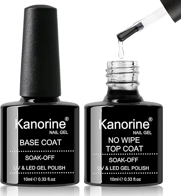 Kanorine Hybrid Gel Nail Polish Base & Top Coat Set - 2×10ml, Vegan & Cruelty-Free