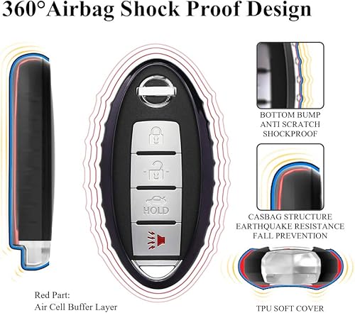 Miniatura 10 de QBUC Funda para llavero Nissan, 3, 4, 6 botones, con llavero, llavero de repuesto (azul brillante)