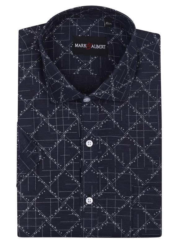 Image of Mark & Albert Men's Half Sleeve Cotton Linen Shirt Blue