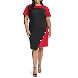Women's Short Sleeve Studded Asymmetrical Hem Scuba Crepe Sheath Dress