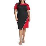 Women&apos;s Short Sleeve Studded Asymmetrical Hem Scuba Crepe Sheath Dress