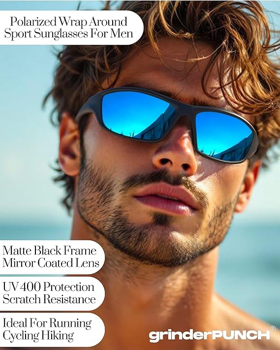Image of grinderPUNCH Sport Polarized Sunglasses for Men & Women Baseball Running Cycling Fishing Golf Driving Shades Sun Glasses
