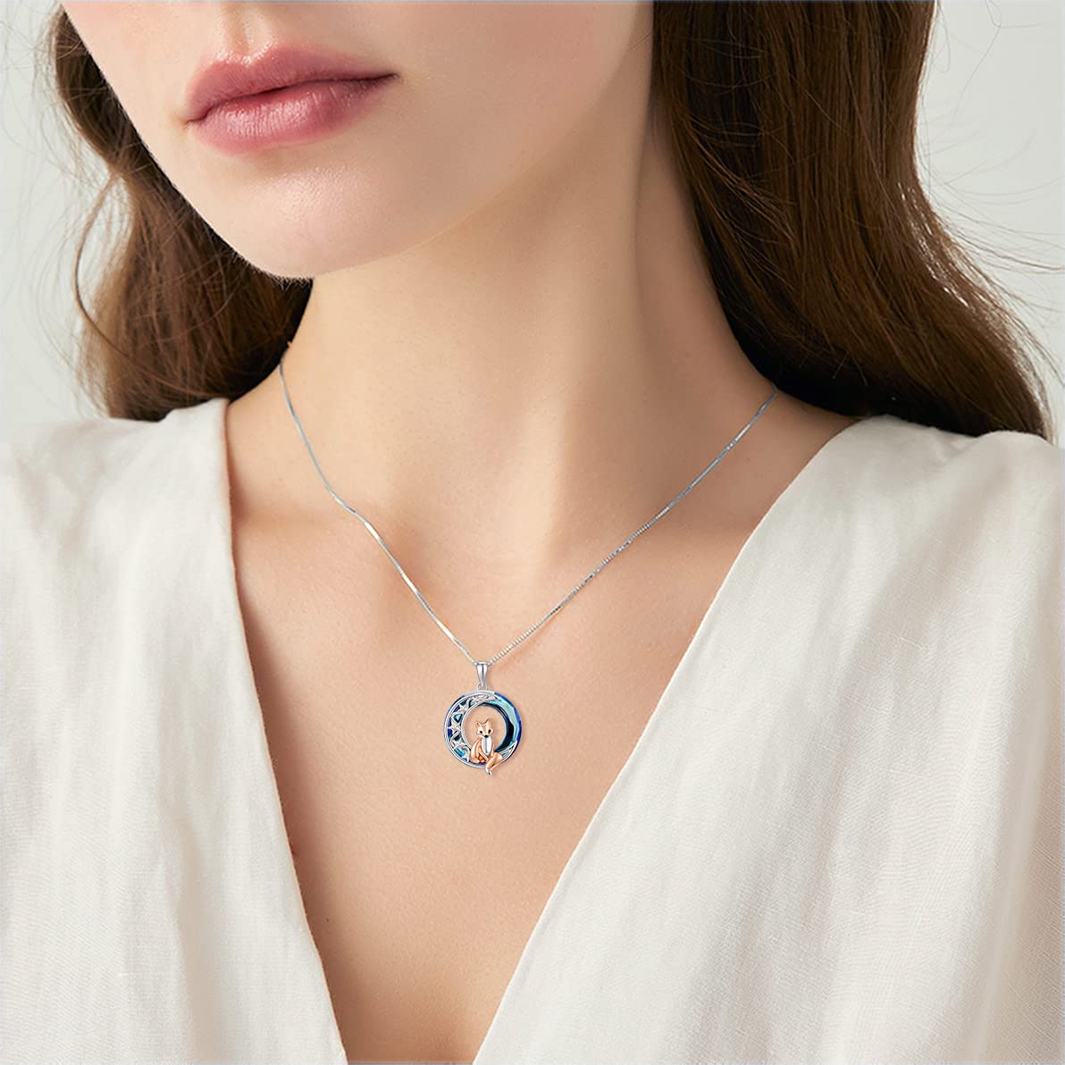 ROMANTICWORK Tier Halskette Sterling Silber Tier Anhänger Halskette Katze Eule Pinguin Delfin Hase Meerjungfrau Taube Pfau Kette Schmuck Geburtstag Geschenke für Damen Mädchen