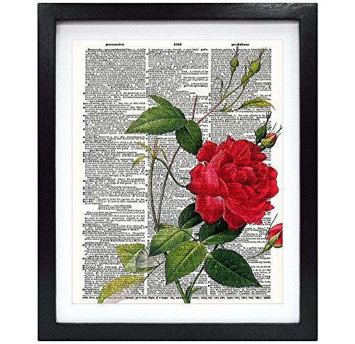 Susie Arts 8X10 Unframed Flower Upcycled Vintage Dictionary Art Print Book Art Print Home Decor Wall Art V003