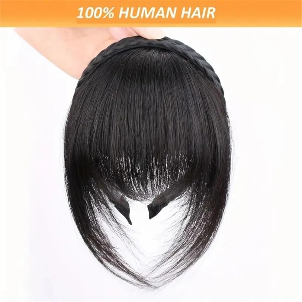 grzywka Elegancki prosty topper do włosów z naturalnie wyglądającą grzywką, klips do włosów z ludzkich włosów Stylizacja(Natural Black)