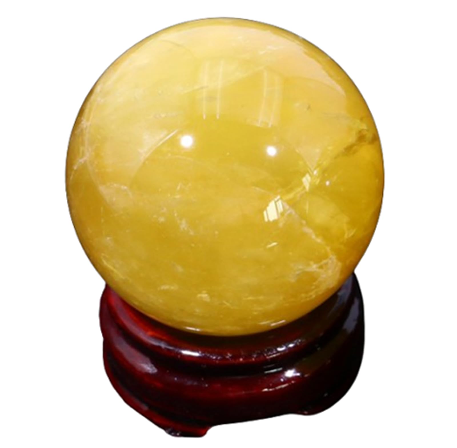 ICXLPMC Yellow Crystal Ball for Home Decoration, Polished Citrine Divination with Wood Stand,Feng Shui Gemstone for Gifts Family Office Decor,75~80mm