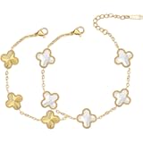 Unique 18K Gold Four Leaf Clover Bracelet for Women White Gold Lucky Link Clover Bracelets&comma; Trendy Bracelets Set Jewelry Gifts for Women