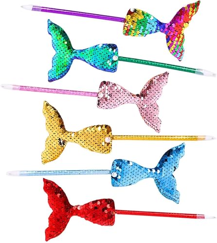 Miniatura 7 de NUOBESTY Bolígrafos de gel de cola de sirena, 6 unidades, lindo bolígrafo de tinta de sirena de lentejuelas, recambios de tinta de gel, bolígrafo de