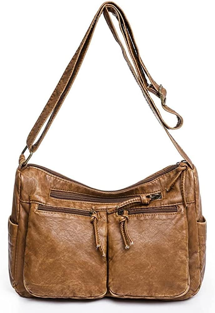 LESSO Shoulder Bag for Women Multi Pocket Crossbody Purse Soft Leather Handbag Large Capacity Messenger Satchel