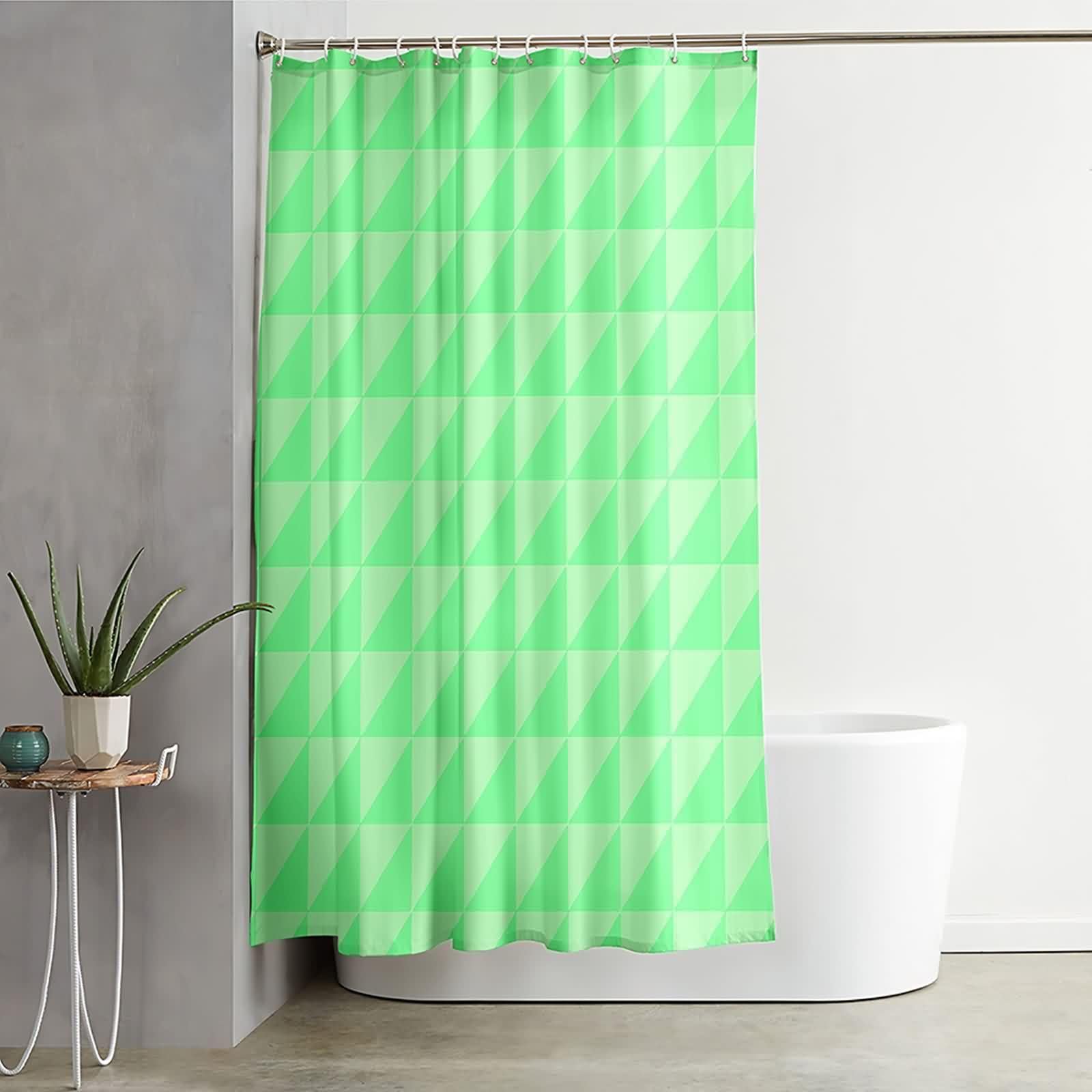 Cortina de ducha de 180 x 200 cm, textil verde, diseño de triángulos verdes, cortina de baño, tela de poliéster, resistente al moho, lavable, 1,8 x 2 m de largo (ancho x alto), incluye anillas