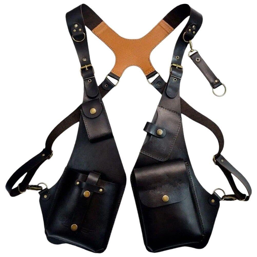 Fituenly Men's Style 2 Anti-Theft Underarm Shoulder Bag Shoulder Harness Bag Retro Leather Strap Bag Leisure Double Shoulder Wallet