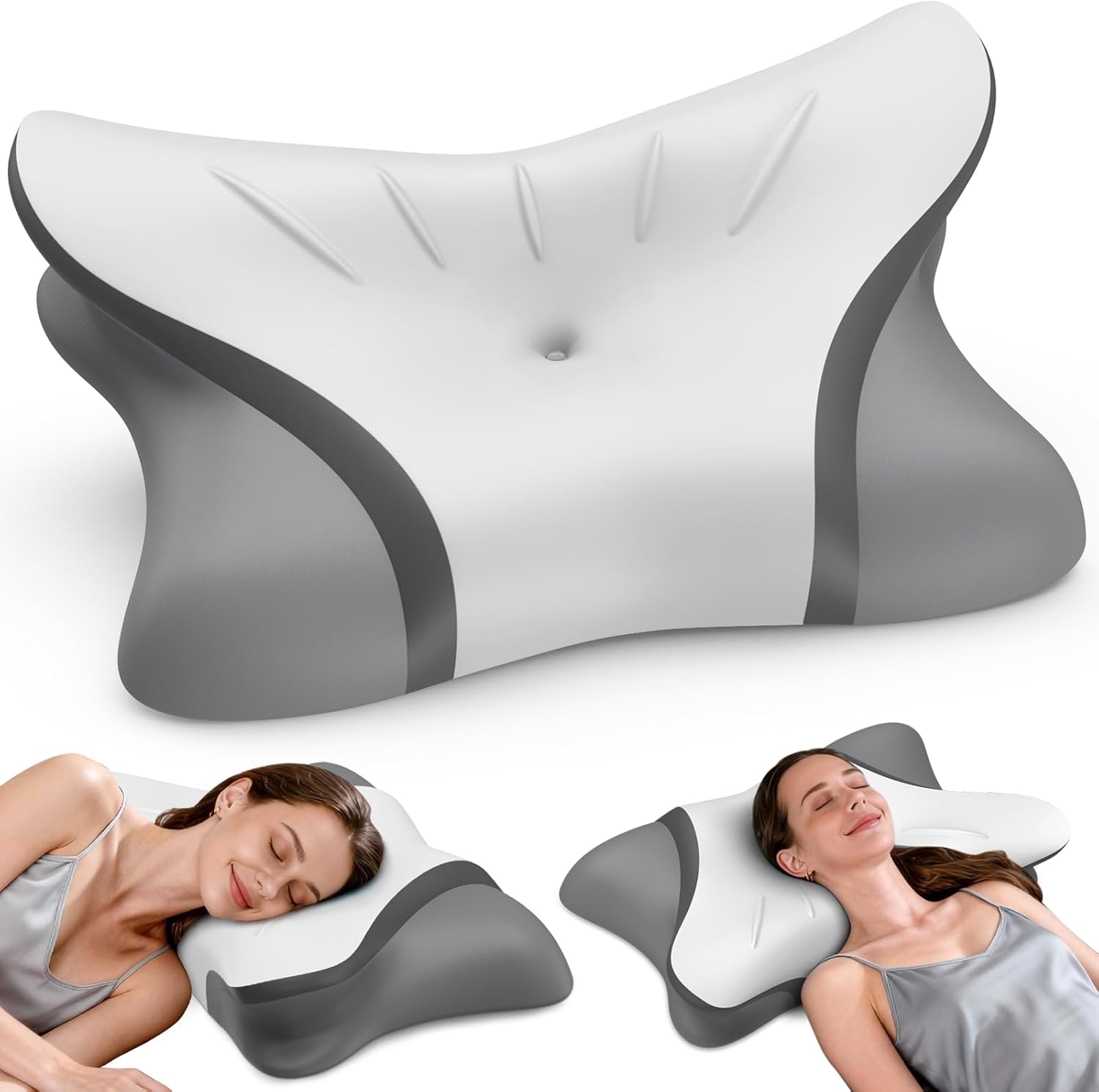 HAMYODO Cervical Neck Pillow for Pain Relief - Adjustable Orthopedic Contour Memory Foam Bed Pillow for Side, Back & Stomach Sleepers