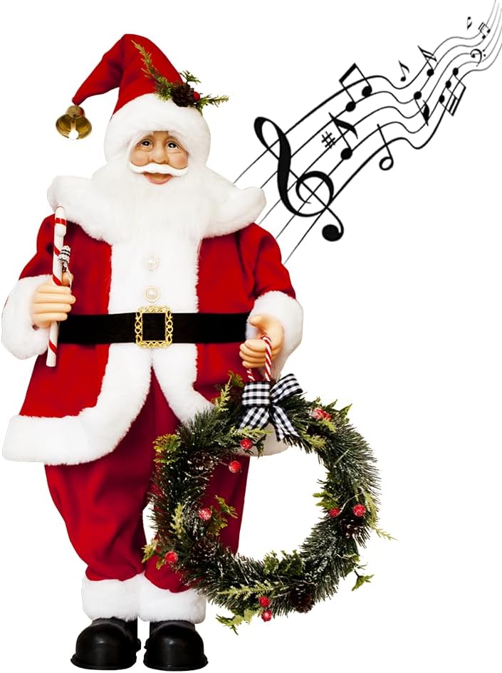 THUNDERBAY 28" Musical Santa Claus Decor Battery Operated Singing Christmas Ornament Standing Xmas Party Plush Twerking Figurines