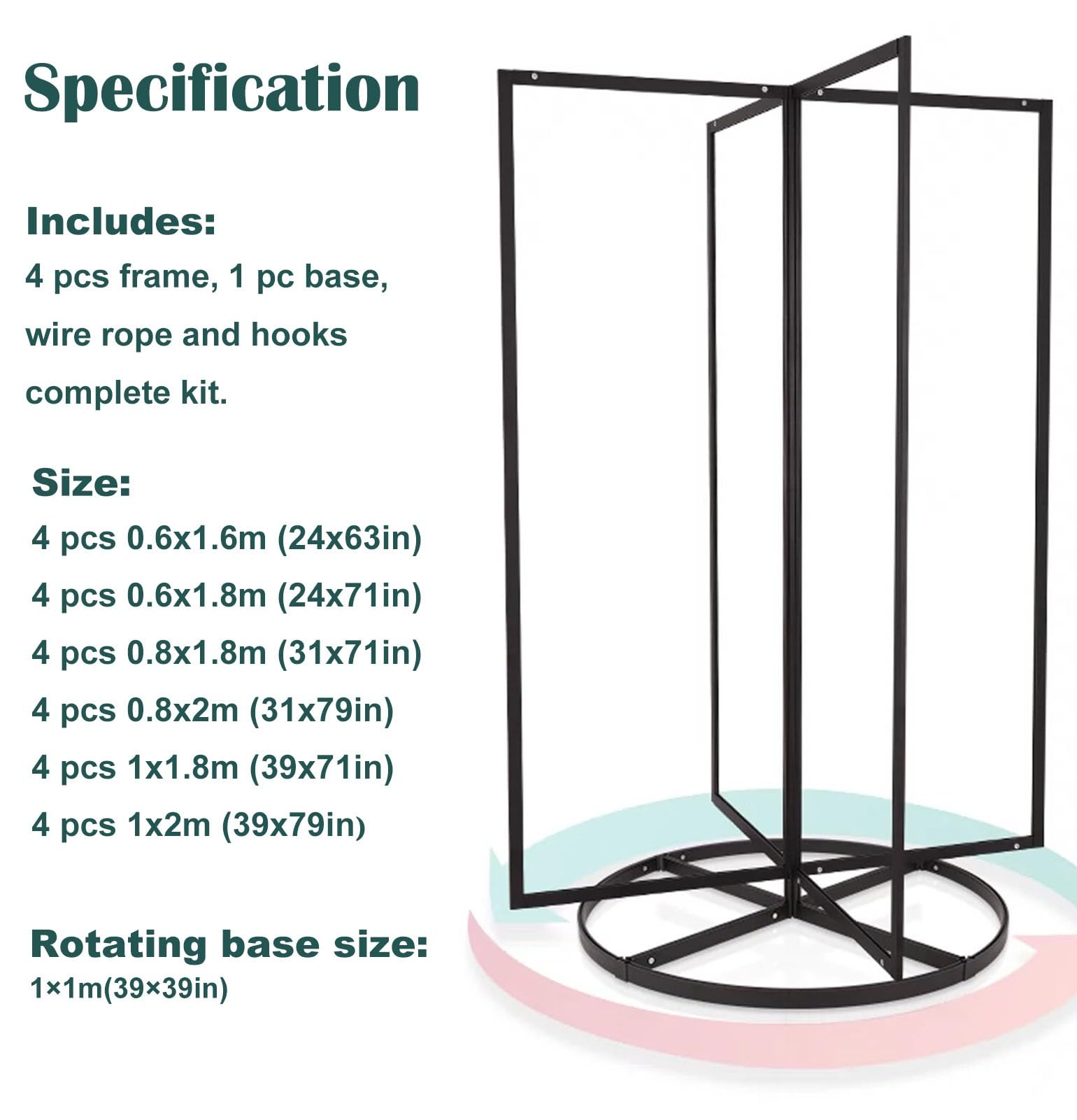 Accroche Tableau Support Rotatif à 360° pour Affiches, Crochets pour Galerie, Kit de Suspension pour Tableaux, Cadre en Aluminium Blanc pour Exposition(4 pcs 1x2m/39x79in+Base)