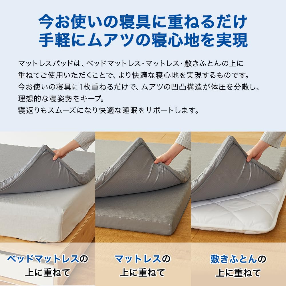 Amazon｜昭和西川 ムアツ マットレスパッド 三つ折り 折り畳み Ag+抗菌