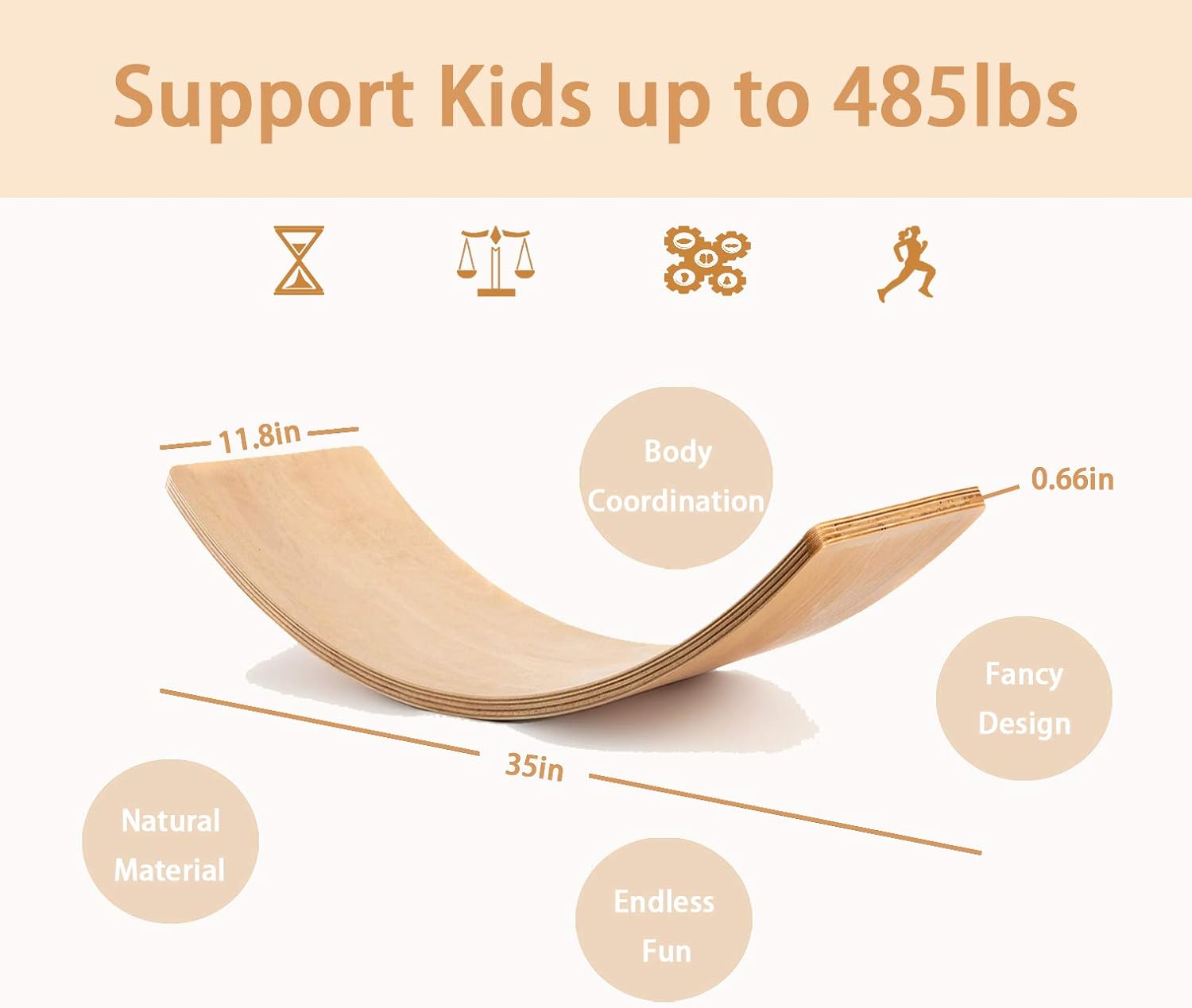 Mallify Wooden Balance Board with a Play Mat, Kids Natural Wood Rocker Board, Great Kids Learning Toy for Body Training, Exercise and Physical Therapy for Home & Classroom, 35’’ : Sports & Outdoors