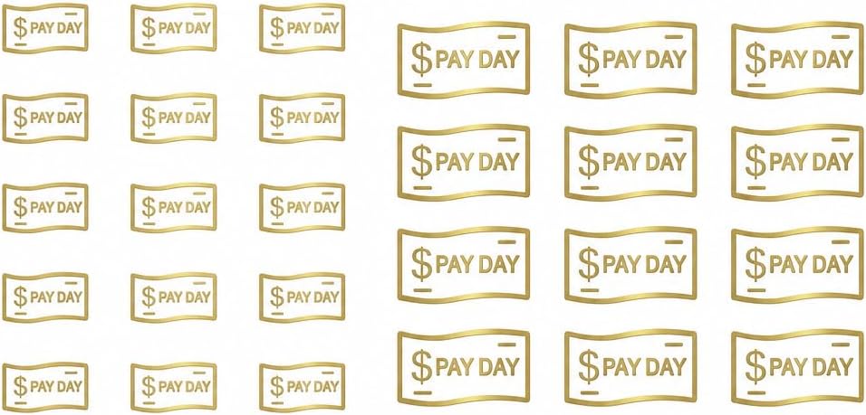 135Pcs Gold Pay Day Stickers for Planners, Foil Mini Planner Stickers 2 Sizes Decorative Payday Icon Stickers for Budget Planning Journal Finance Tracker Calendar Use Budget Organizer Accessories