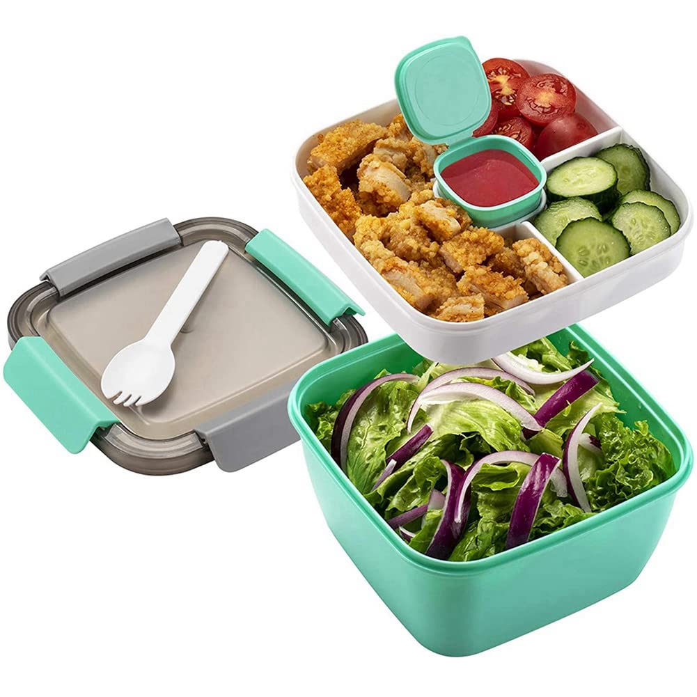 CTRLZS 1500Ml Salad Bowls Container with 3 Compartments for Salad Toppings