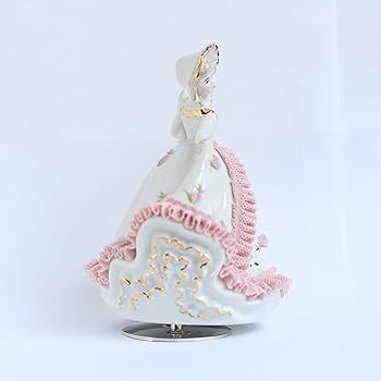 【 美品 】高さ23.5㎝ 西洋宮廷風 紳士&淑女 陶製レース人形オルゴール 希少 】KATO KOGEI 加藤工芸 陶器製 西洋陶器人形オルゴールの