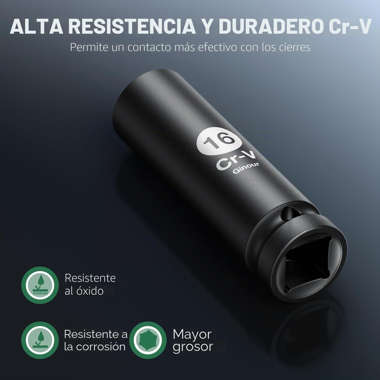 Ginour Juego de Vasos de Impacto 20 Piezas 1/2" CR-V 8-24 mm | 16 piezas Vasos de 6 puntos incluye 3 extensiones y adaptador para llaves de impacto neumáticas y eléctricas