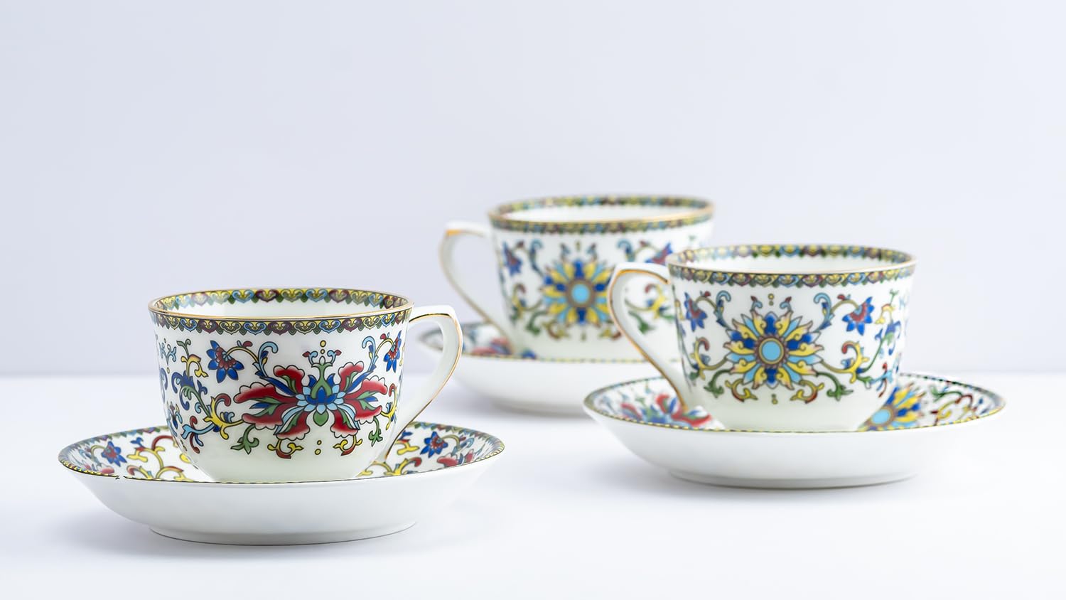 GOLDEN QUEEN'S Cup & Saucer Set | Perfect for Hosting & for Tea/Coffee Lovers | Handcrafted in India, Inspired by Florals & 24-Carat Gold Rim | 6 Cups & 6 Saucers |170 ml (Himalyan Flora) 3