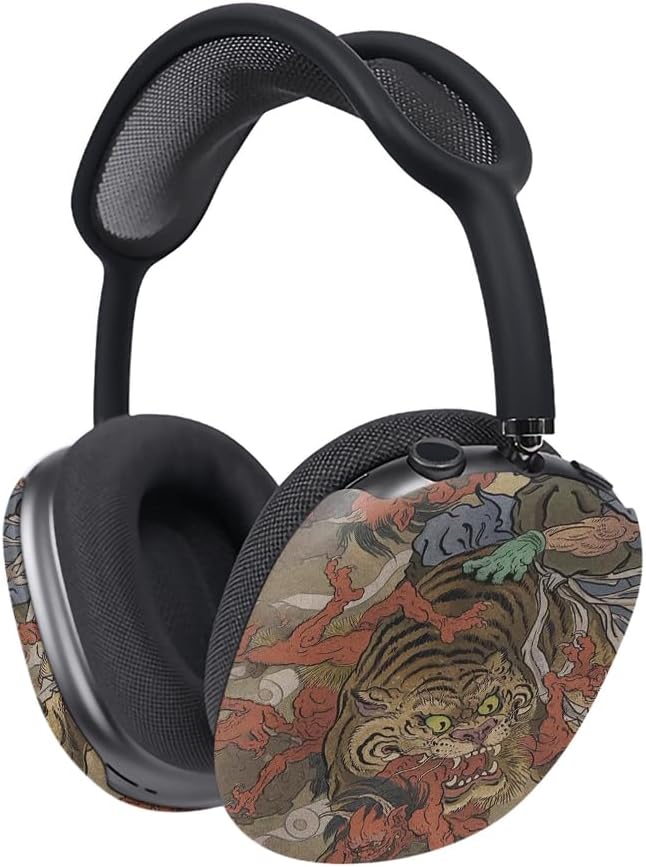 Japanese Tiger Art Over-Ear Headphone Case, Plastic Hard Shell Cover with Traditional Asian Design, Compatible with Airpods Max