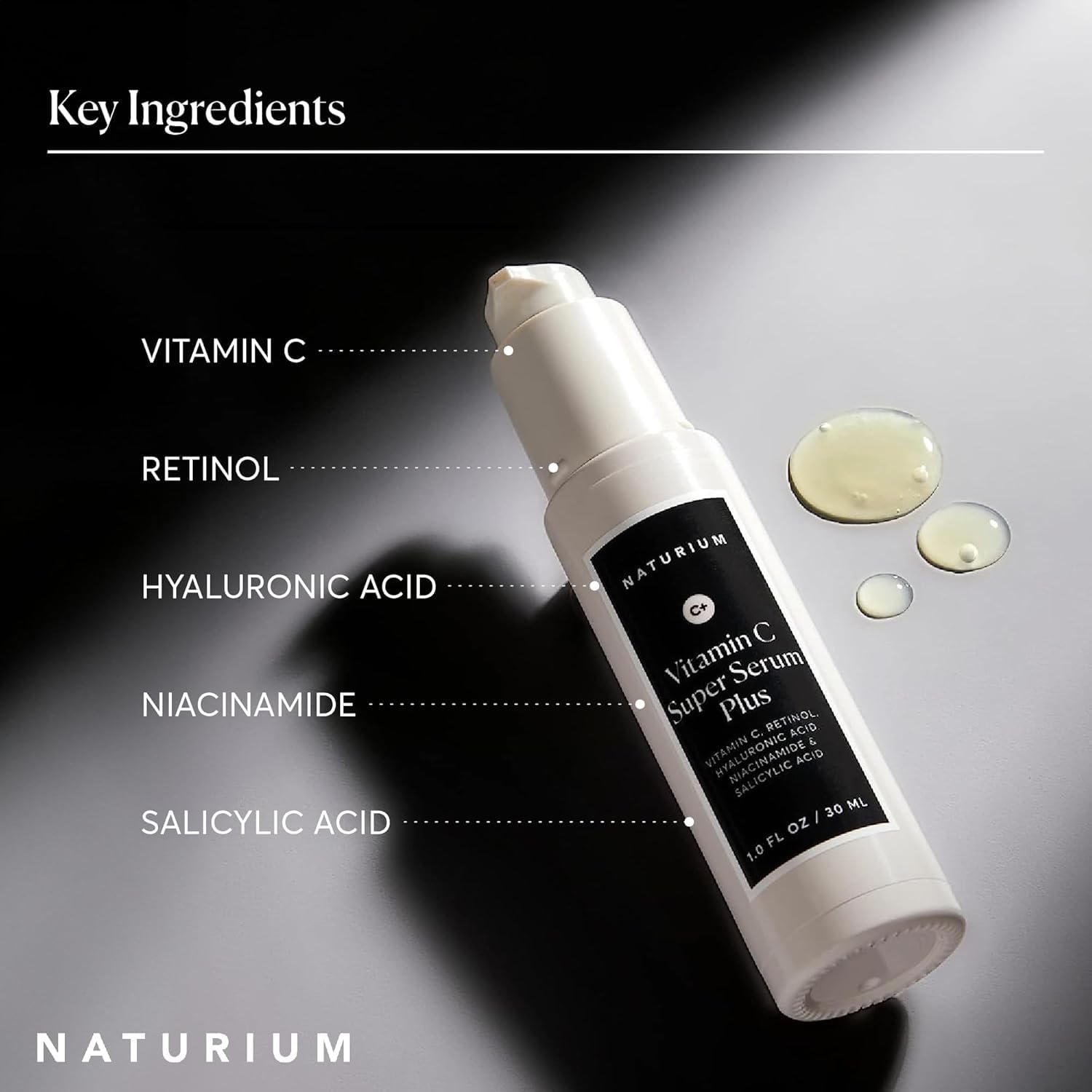 Naturium Vitamin C Super Serum Plus, Smoothing Face Care, plus Retinol, Hyaluronic Acid, Niacinamide & Salicylic Acid - Image 3
