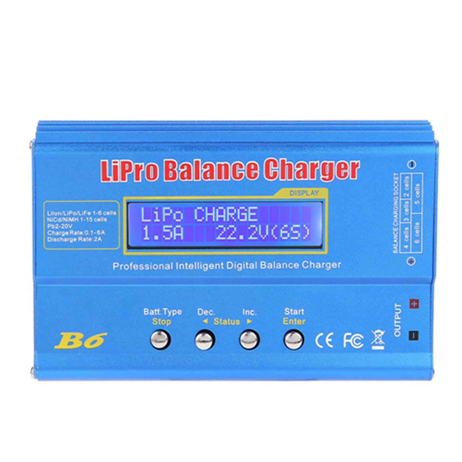 Walfront Cargador de equilibrio B6, cargador de batería digital, cargador de batería RC Li Po Li Li Fe NiMH NiCd batería de 80 W (nuevo iMAX B6 pantalla LCD digital RC NiMh)