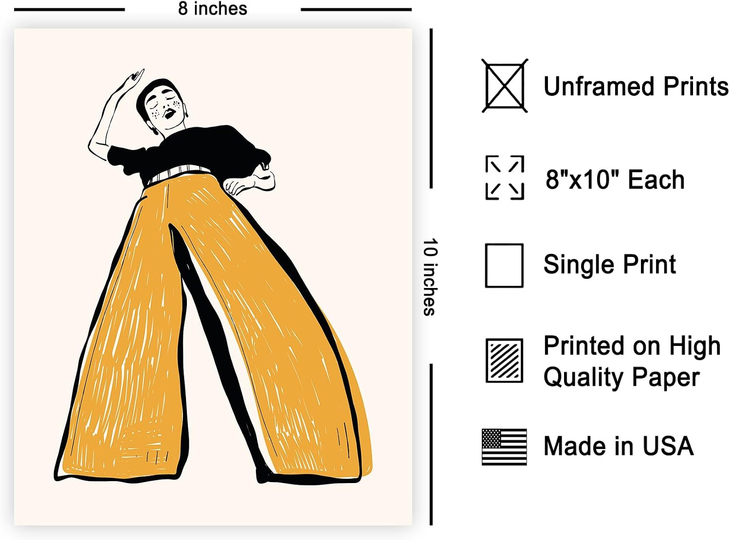 Poster Master Dancer Poster - Lady in Orange Trousers Print - Fashion Pop Art - Housewarming Gift for Her, Women, Fashionista - Minimal Wall Decor for Home, Office, Bedroom - 8x10 UNFRAMED Wall Art