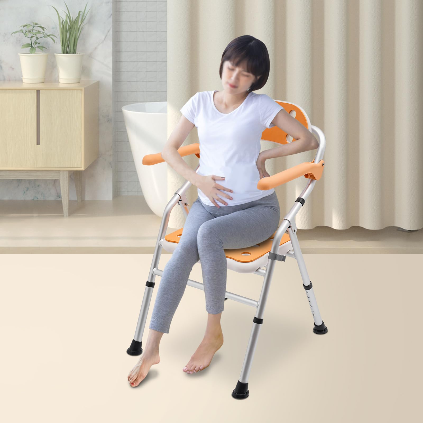 Foldable Shower Seat, Heavy Duty Bath Chair, Adjustable Angle Armrests, Capacity 330 lbs for Senior Disabled Elderly
