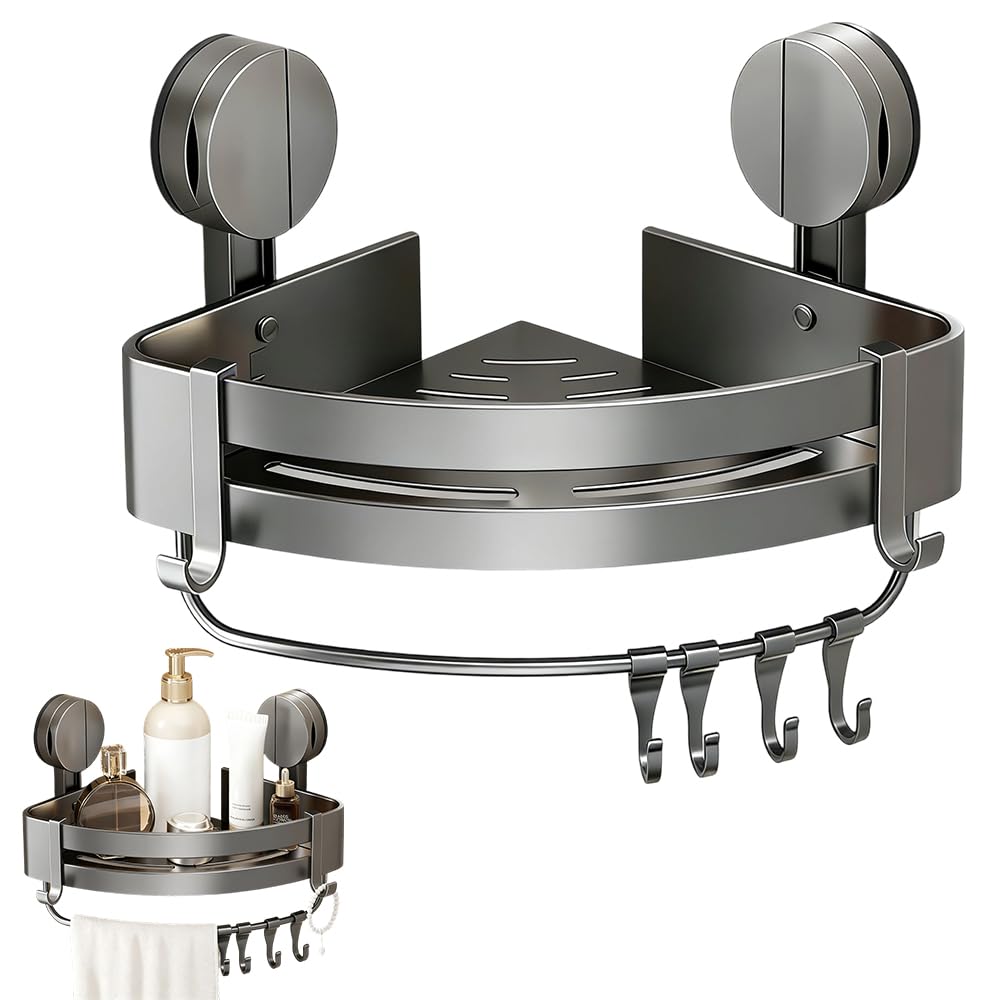 XieJY Bathroom Triangle Shelf 2026 Upgraded Bathroom Storage Rack Corner Shower Shelves No Drilling Suction Cup Shower Organizer