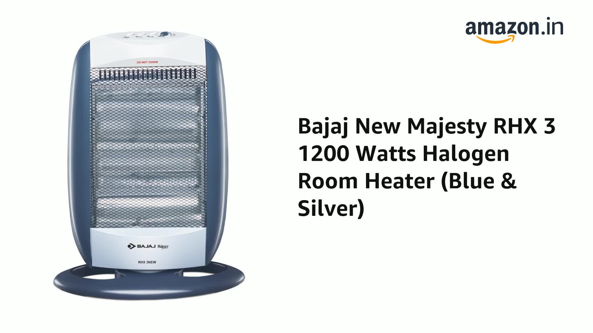 Bajaj New Majesty RHX 3 1200 Watts Halogen Room Heater (Blue u0026 Silver)