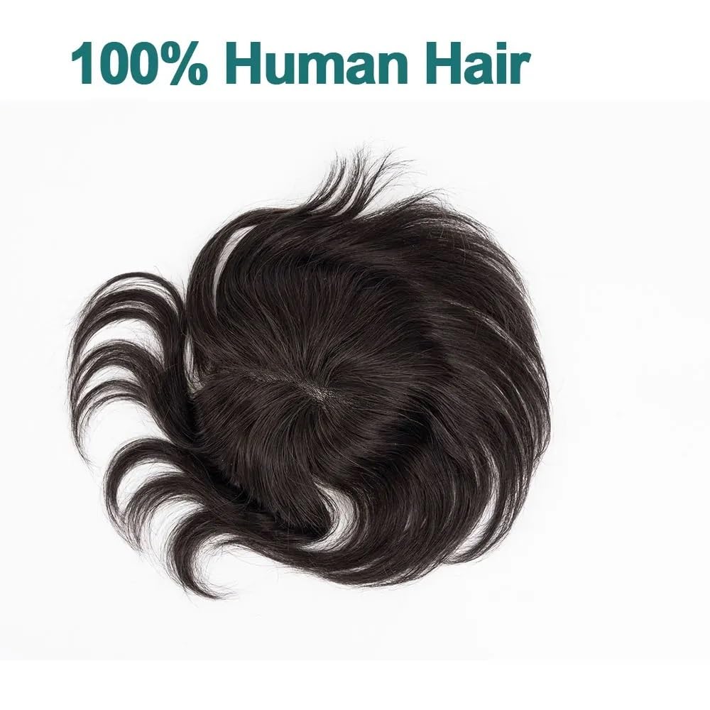 Men's Toupee Parrucca Da Uomo Piccola 8x8 Cm, Veri Morbida Pelle Sottile, Sistema Di Sostituzione Dei Capelli for Uomo, for Lieve Perdita Di Capellis(Dark Brown)