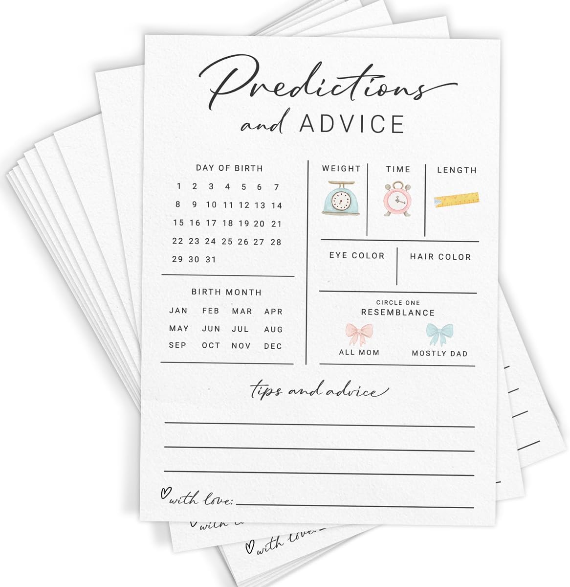 Printed Party Baby Predictions & Advice Cards for New Parents โ Baby Shower Game, Wishes for Mommy & Daddy, Gender Reveal Boy or Girl, Modern Minimal Design, 30 Cards
