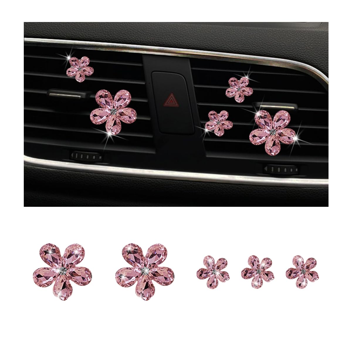 Zpana Bling Daisy Flower Car Air Vent Clips, 5PCS Sparkling Crystal Rhinestone Cute Vehicle Air Conditioning Clamp, Diamond Auto Air Outlet Clip Decor