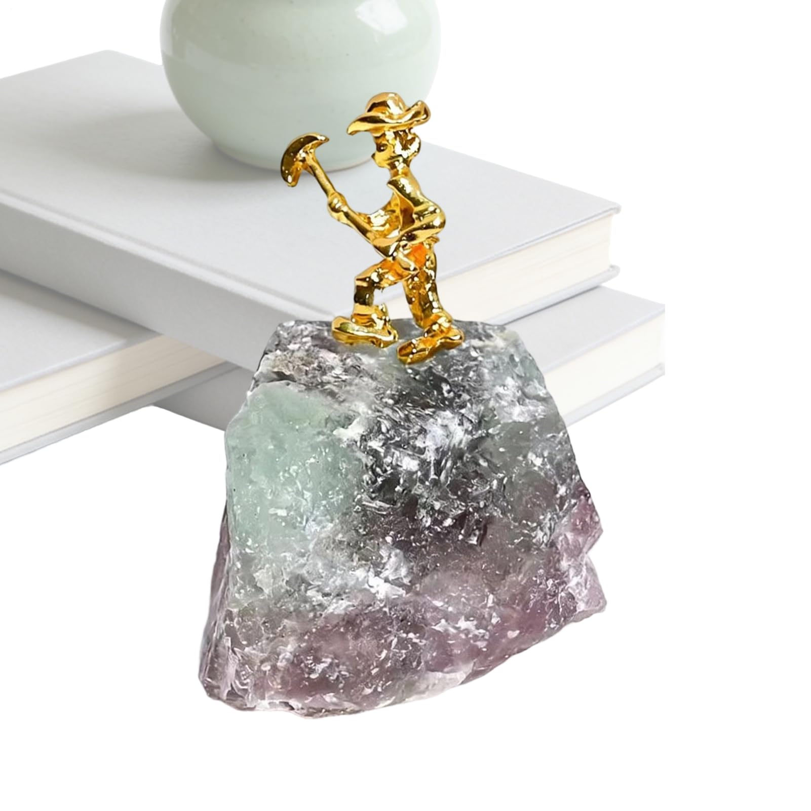 Genérico Realistic Miner Figure with Natural Raw Stone - Mini Desktop Handmade Gold Digger Mineral Decoration for Home, Office and Bookshelf | 1 Set